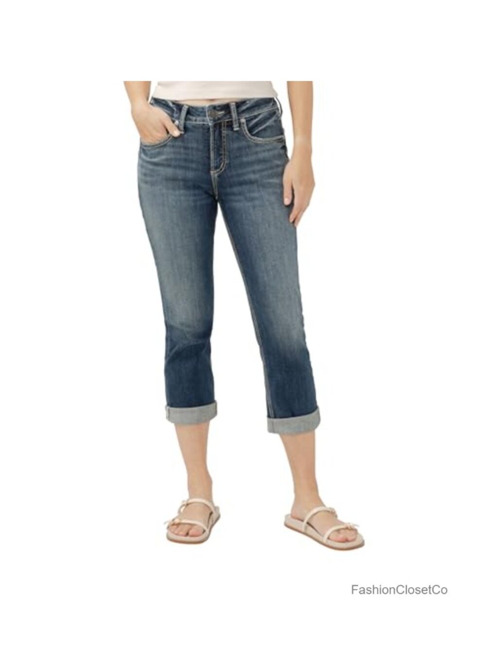 Suki Mid Rise Curvy Fit Capri Jeans 5-Pocket Stretch Denim